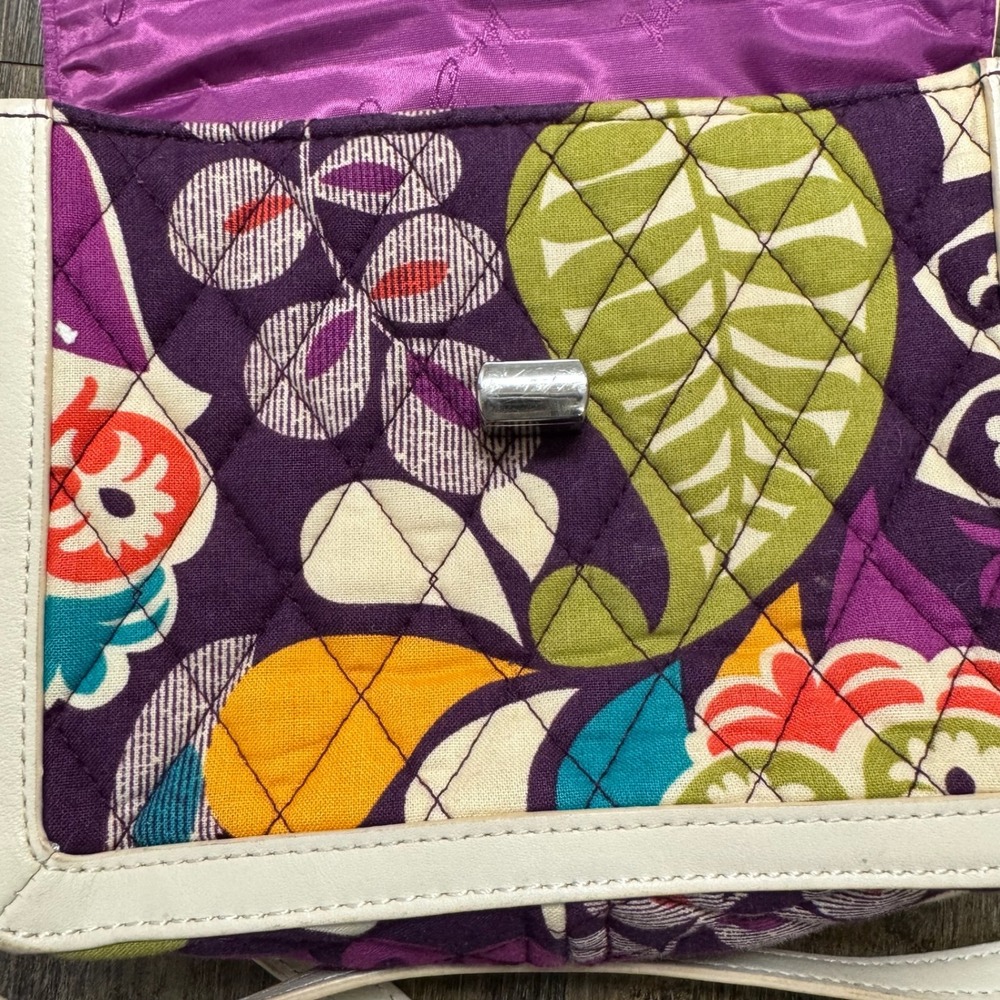 Vera Bradley Quilted Crossbody Bag Colorful Floral Print Cream Leather Trim‎ - Picture 8 of 15
